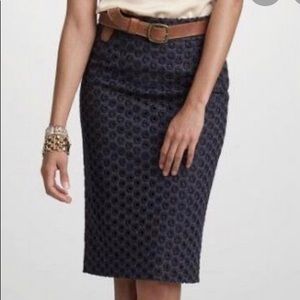J. Crew Eyelet Pencil Skirt Navy/Shadow
